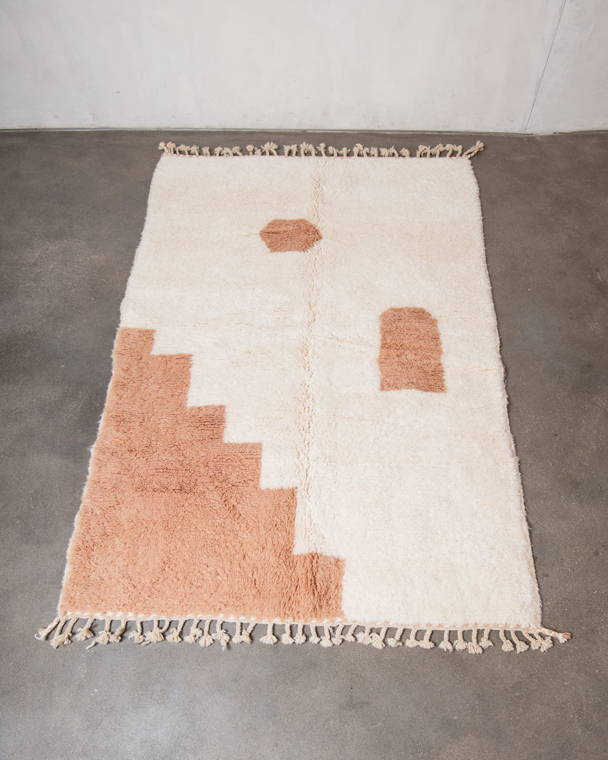 Modern, designer, handcrafted Berber rug from Morocco. Beniourain carpet with beautiful colours and patterns and fluffy wool texture.